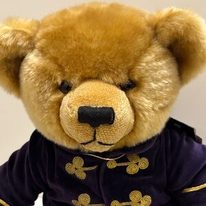 Harrods Christmas 2000 Teddy Bear. Purple and gold coat.